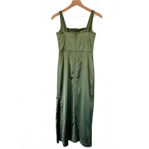 Abercrombie & Fitch Sculpting Stretch Satin Midi Dress Olive Green Size MT - Picture 4 of 10